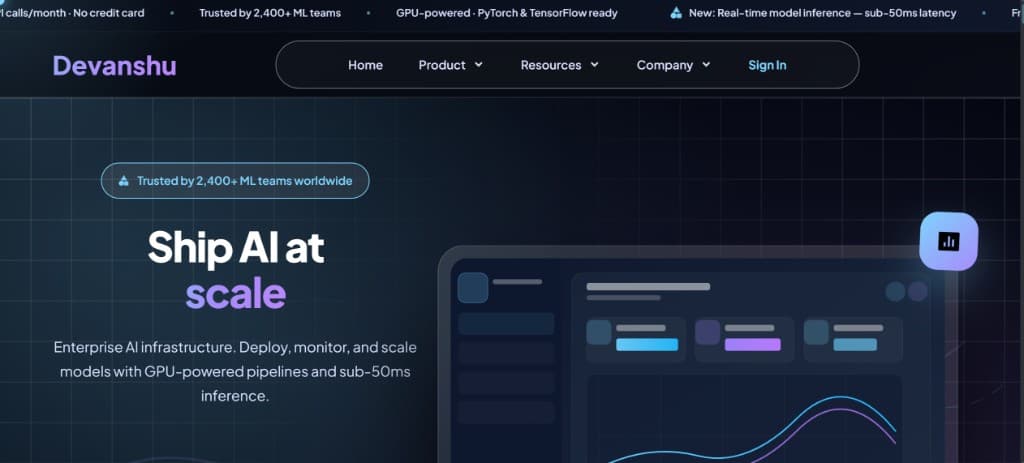 Devanshu AI Template – Ship AI at scale, enterprise AI infrastructure landing