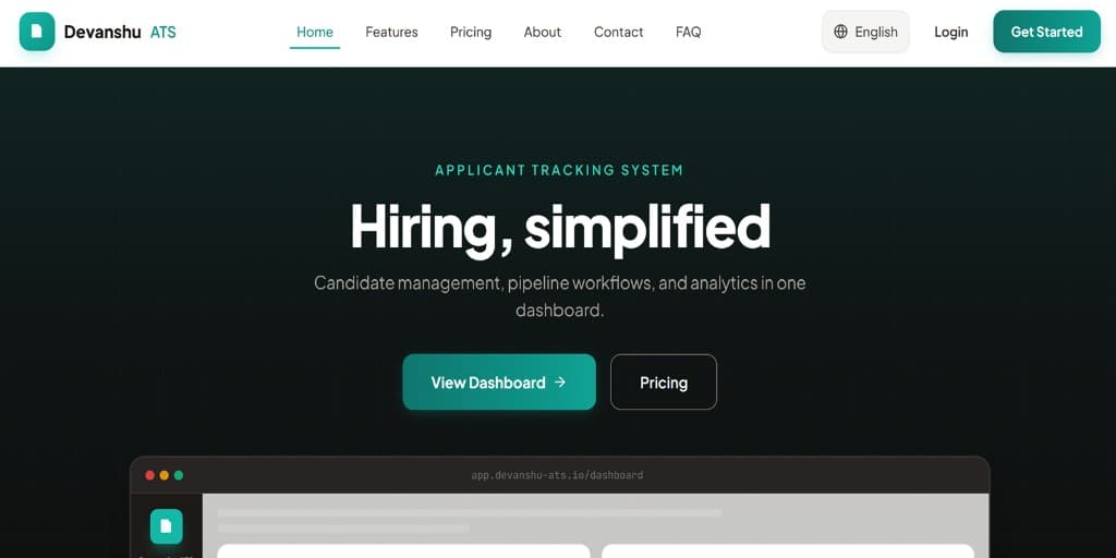 Devanshu ATS – Hiring simplified. Applicant Tracking System landing and dashboard