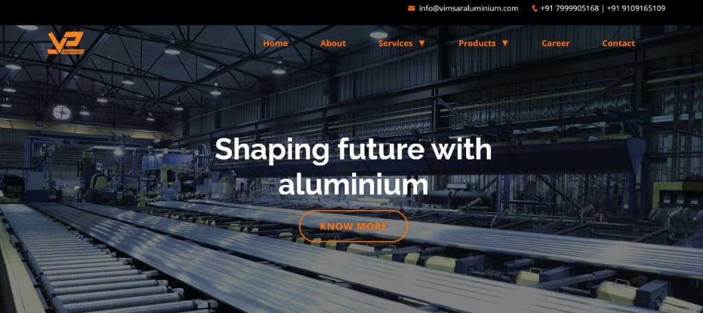 Vimsar Aluminium – shaping future with aluminium, industrial manufacturing website